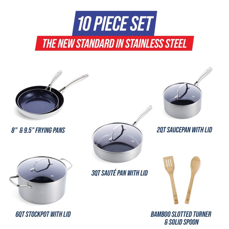 Stainless Steel Clad Pro 10-Piece Cookware Set - Induction Safe
