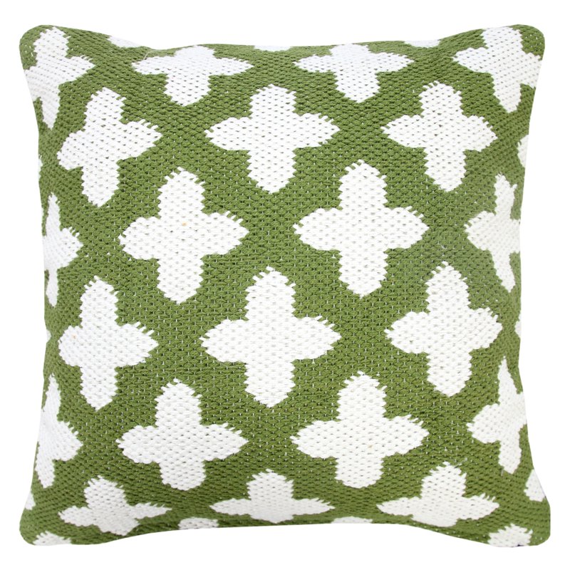 Harlow Hill Handwoven Swiss Cross Reversible Throw Pillow Cover 20x20 - Green & White