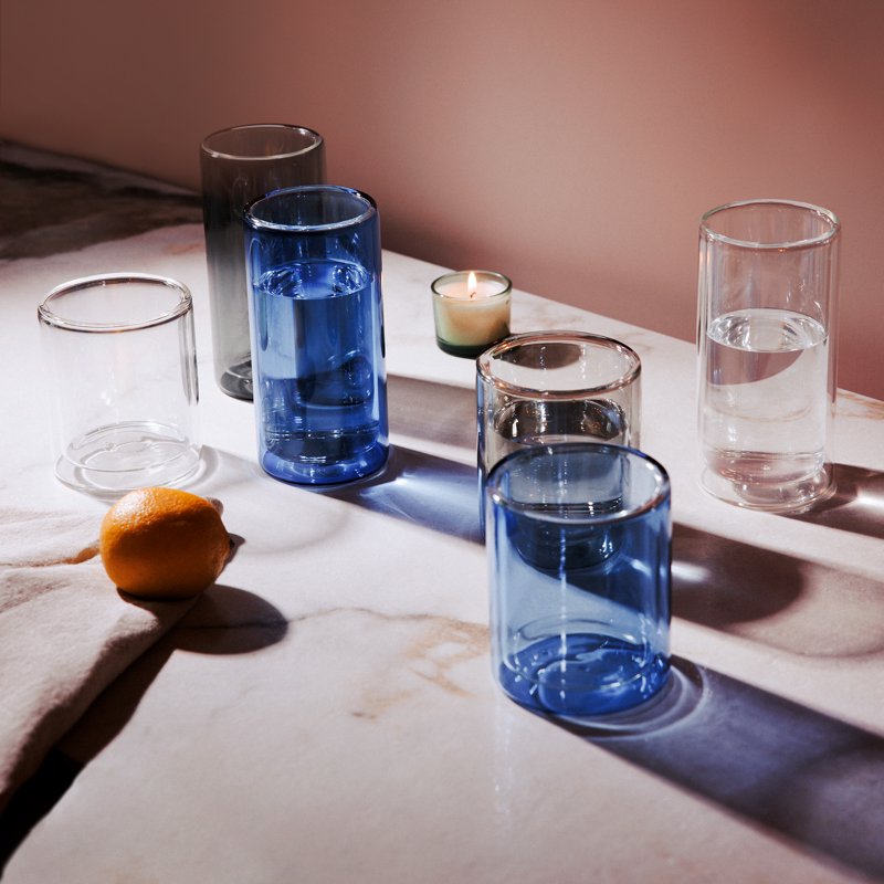 16 fl oz Blue Double Wall Drinking Glass Set - 2 Pack