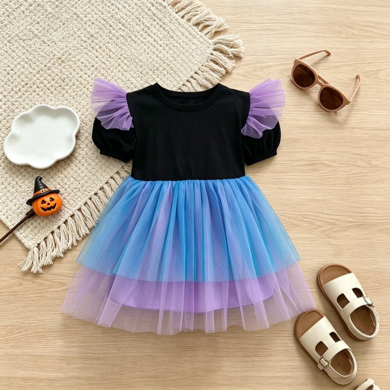 Baby Girls Ghost Skeleton Halloween Dress - Colorful Ruffle Tulle, 18-24 Months