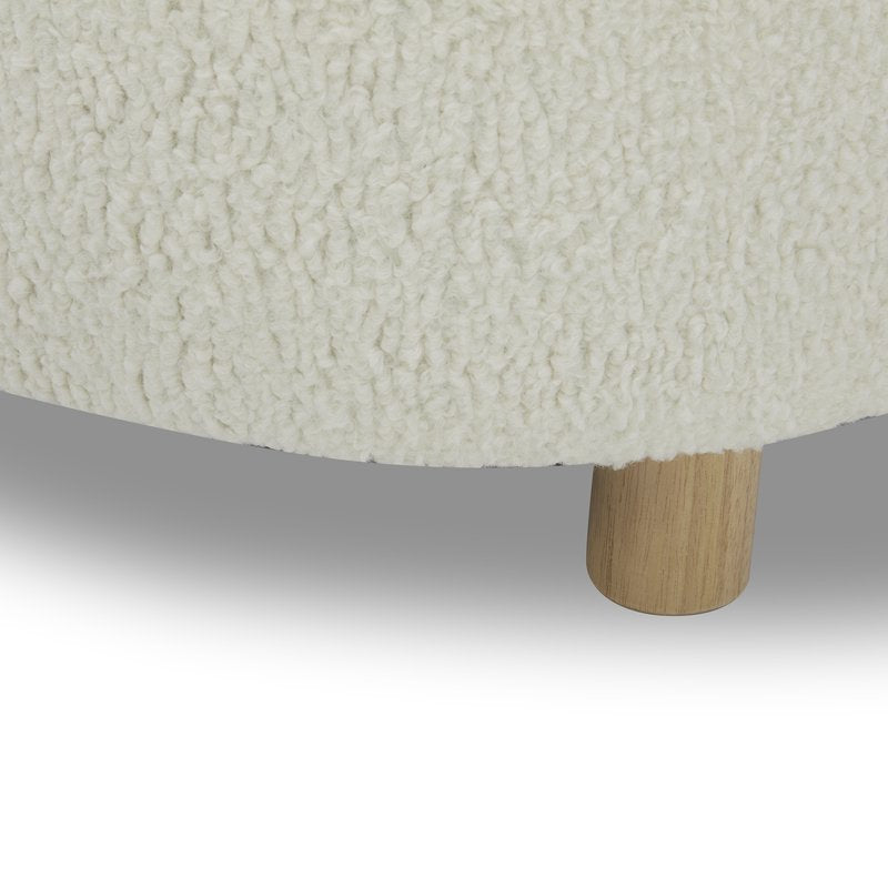 Round Cream Ottoman with Faux Sherpa Upholstery