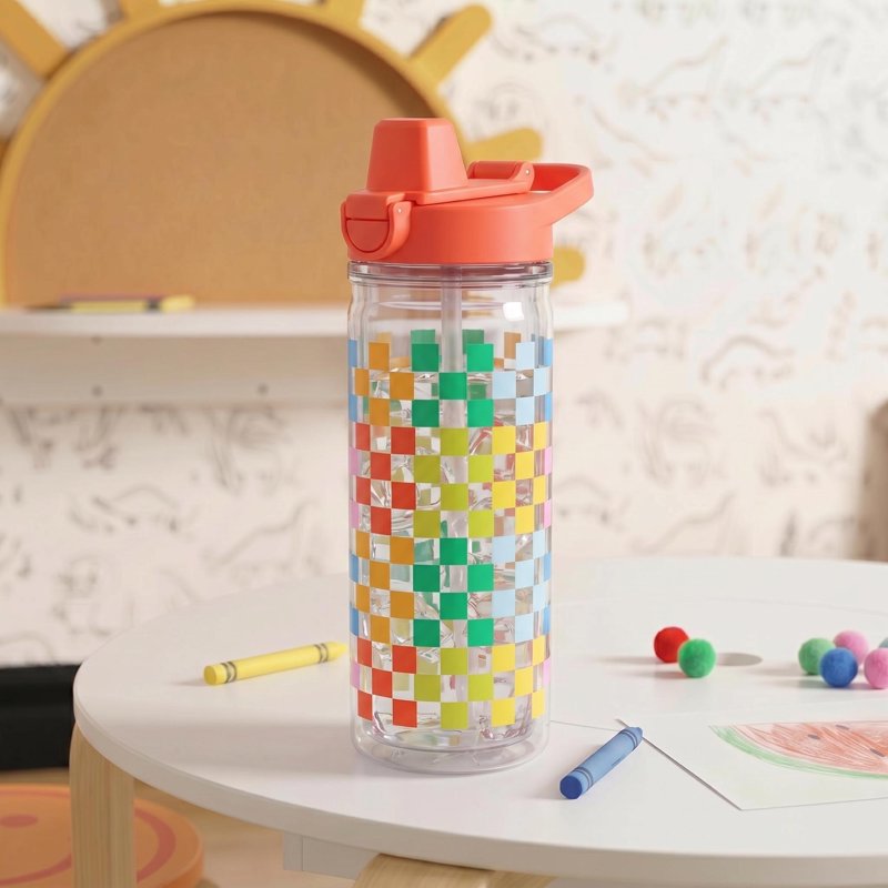 14 oz Multicolor Fairy Garden Tritan Insulated Water Bottle - Check