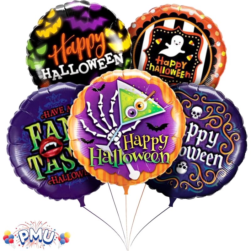 Halloween Balloon Bouquet Jack Faces - 10 Assorted 18in Mylar Balloons, Party Decoration