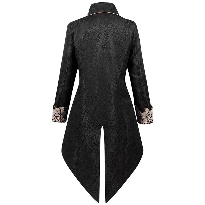 Men's Steampunk Swallow-Tailed Coat Patchwork Gothic Victorian Costume Black 2XL