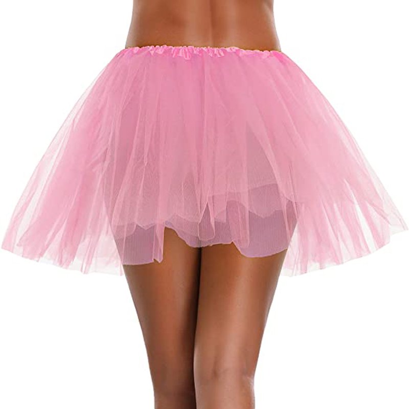 Women Teen Classic Elastic 3-Layer Tulle Tutu Skirt Pink Free Size