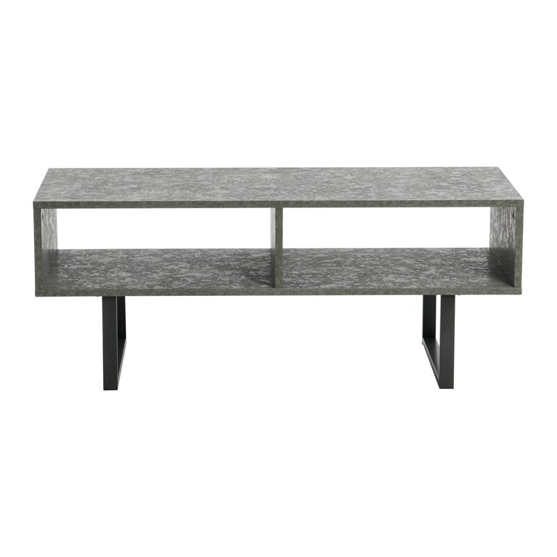 Modern Coffee Table with Rectangular Storage Compartments - Rustic Slate Finish