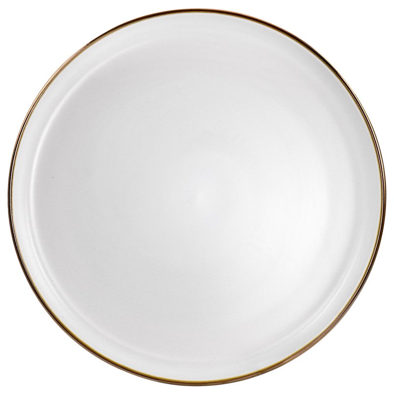Stoneware Dinner Plate Set - 6 Piece Matte White with Gold Rim
