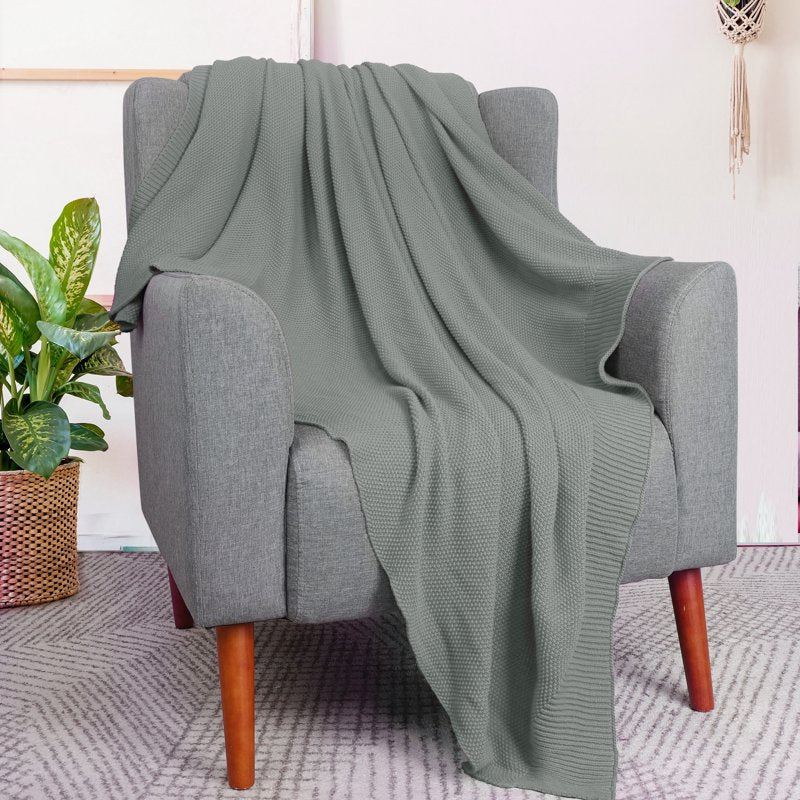 Pure Cotton Cable Knit Throw Blanket - Gray 51x59 Inches - Soft & Cozy