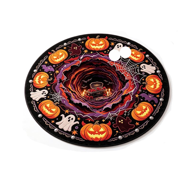 Halloween Round 3D Optical Skidproof Floor Mat - 23.62x23.62in, Easy Clean, Entryway Bathroom Living Room Decor - MPOISVA