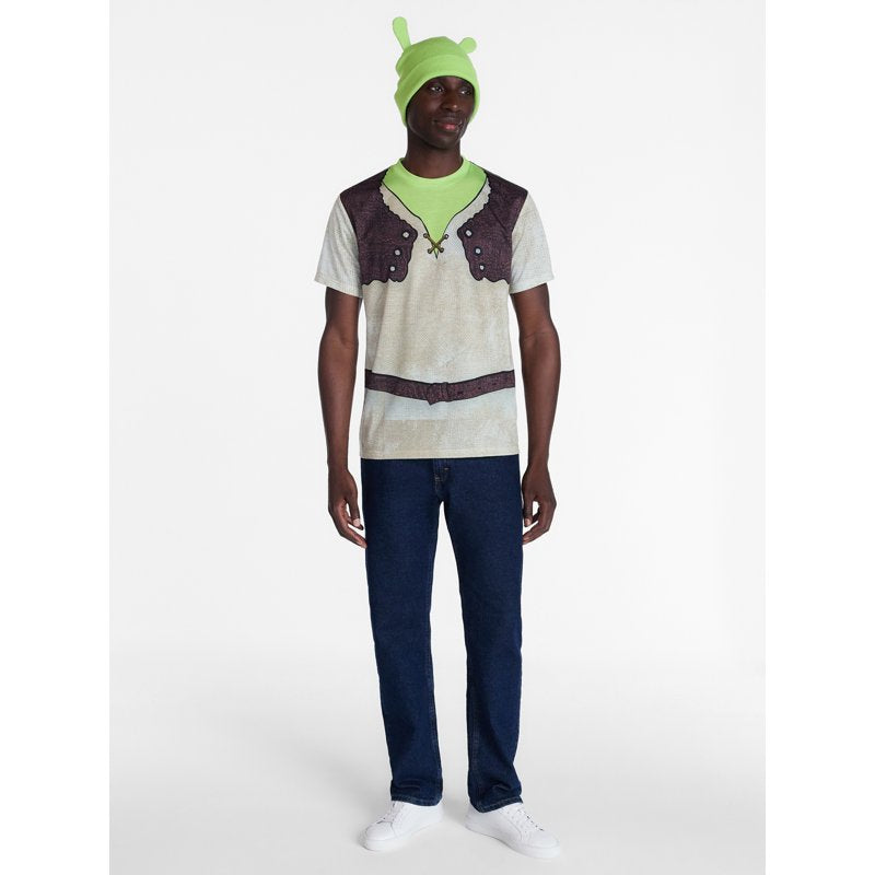 Shrek Men’s Graphic Cosplay T-Shirt and Beanie Set - Natural Green 3XL