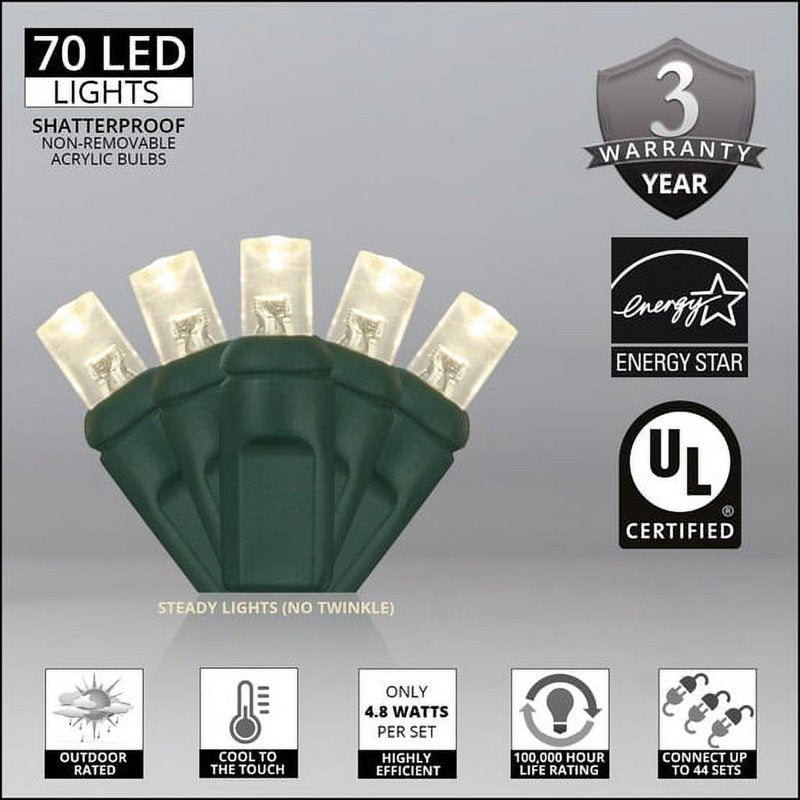 LED Outdoor Holiday String Lights - 50 FT, 150 Clear 5MM Bulbs, Orange Variation