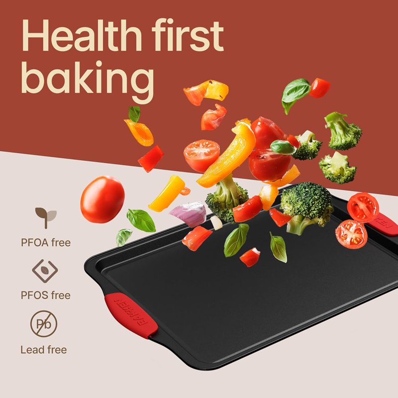Nonstick Carbon Steel Baking Pan Set with Silicone Handles - Black