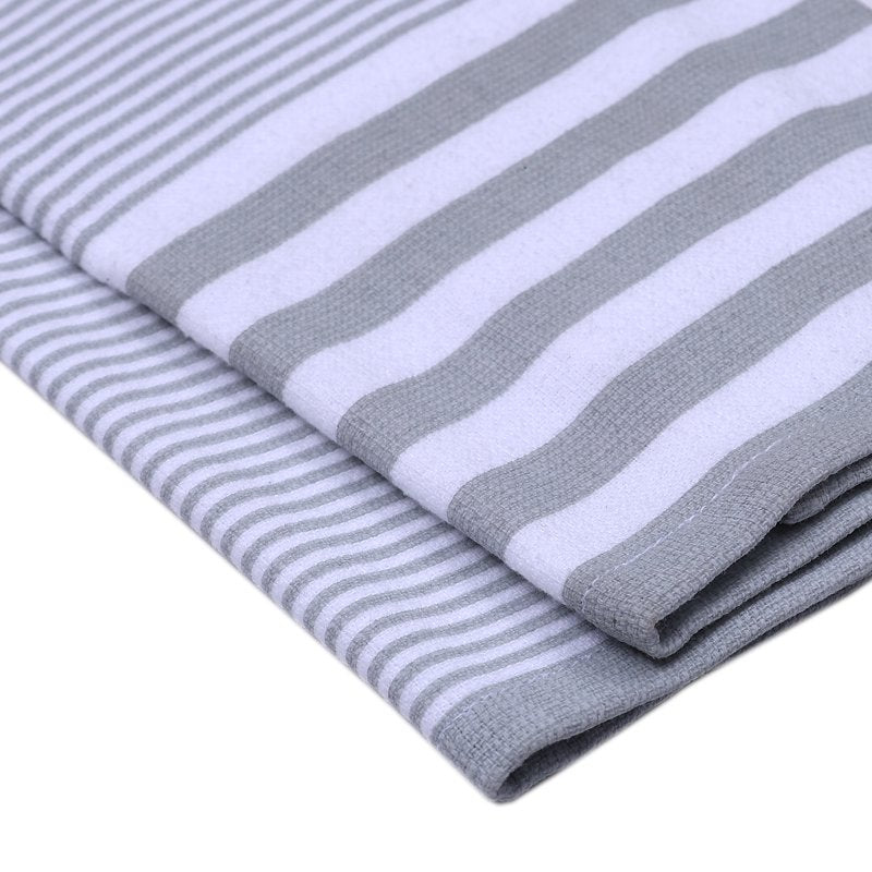 15"x25" Horizontal Stripe Kitchen Towels - Soft Silver, 4-Pack