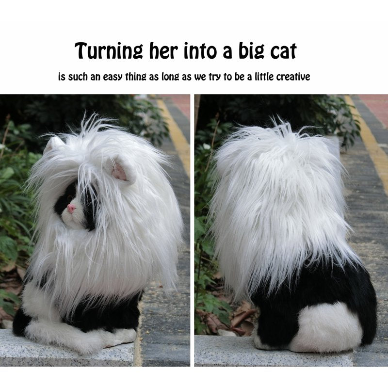 Lion Mane Wig for Cats - White, Small Size, Halloween & Christmas Pet Costume Accessory