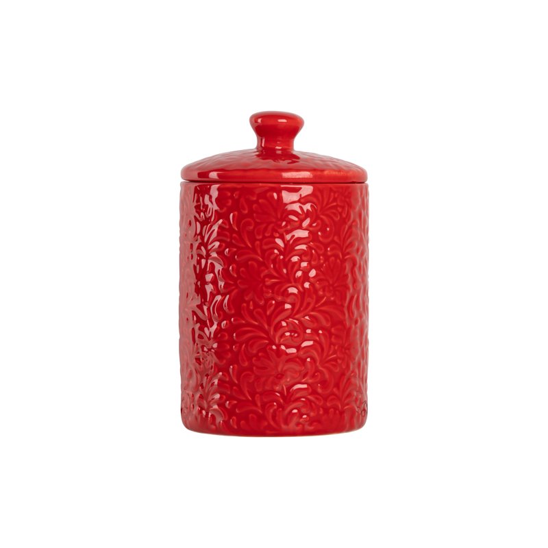 Fleur Embossed 3-Piece Ceramic Canister Set - Red