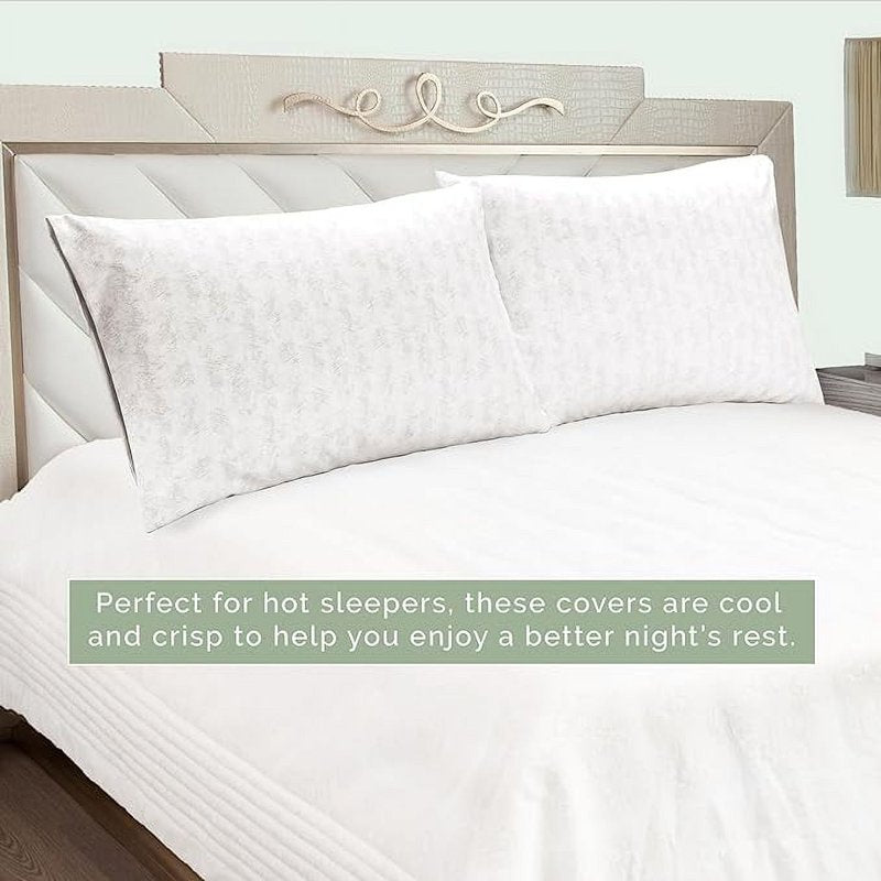 Set of 2 Floral Microfiber Pillowcases - Hotel Quality, Envelope Closure - Wave Beige, Standard/Queen