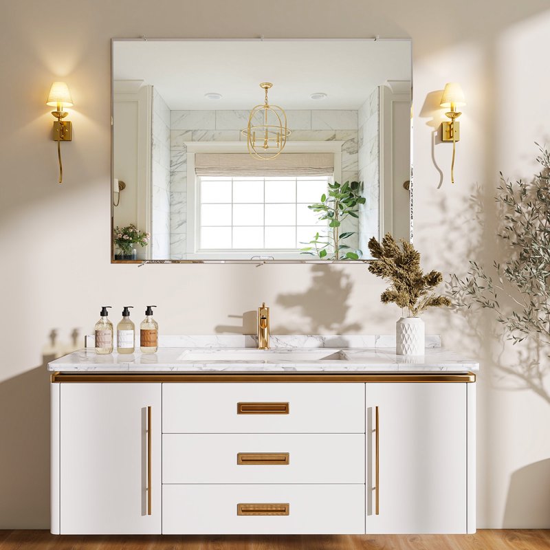 Easy4Home Frameless Rectangular Bathroom Mirror 36x48 Beveled Edge Wall Mirror - Variation of THIS listing