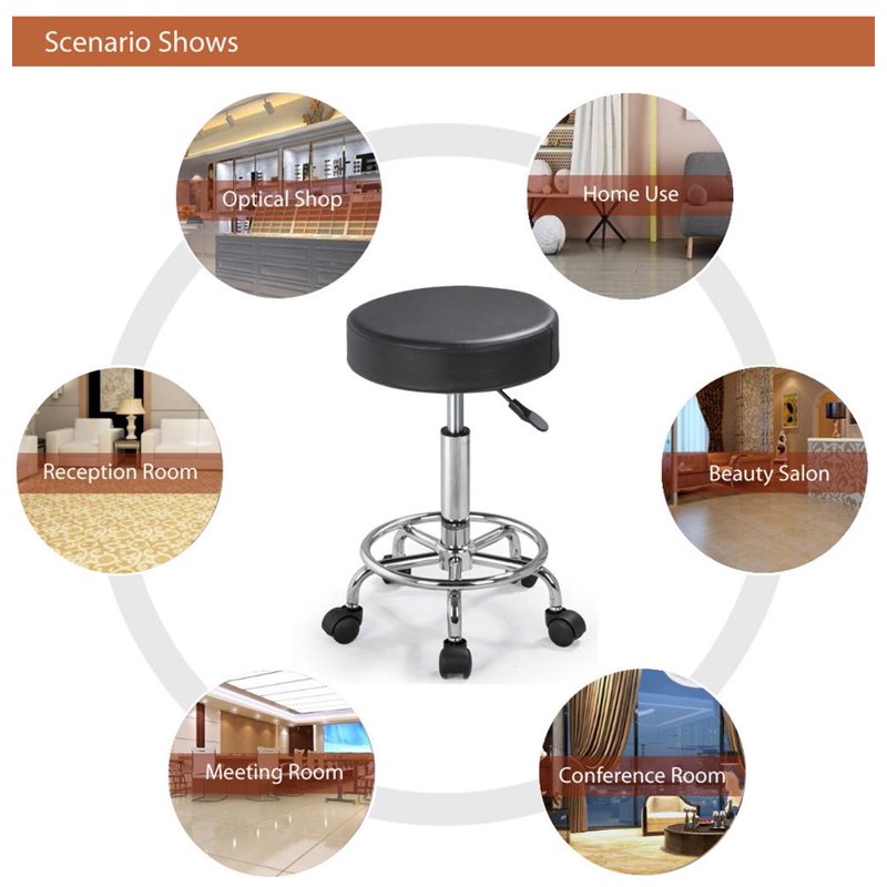 Adjustable Swivel Salon Stool - Black PU Leather