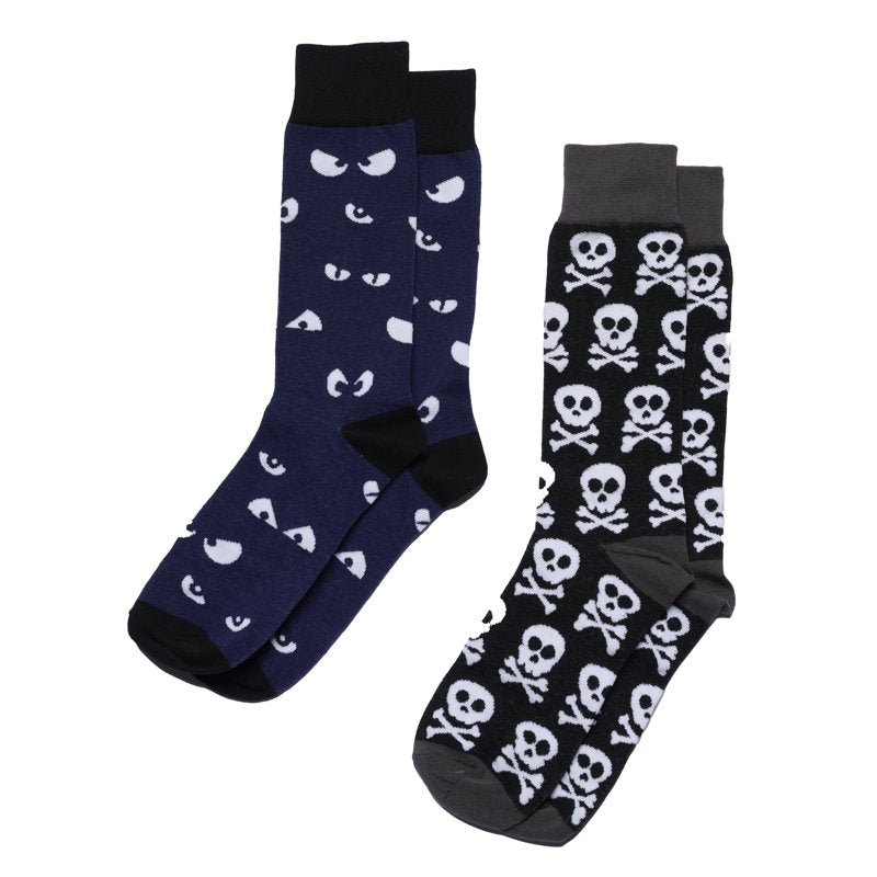 Men's Halloween Glow in The Dark Socks 2-Pack Spooky Eyes & Skull Design