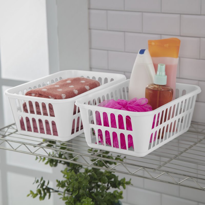 6 Pack Plastic Storage Baskets - White Open Organizers for Home & Office