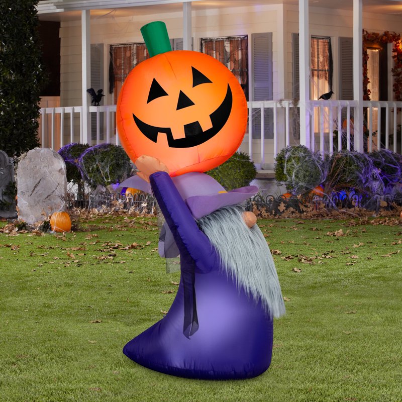 Halloween Gnome Inflatable with Jack-o'-Lantern and Spotlight - 4.5 ft Yard Decor
