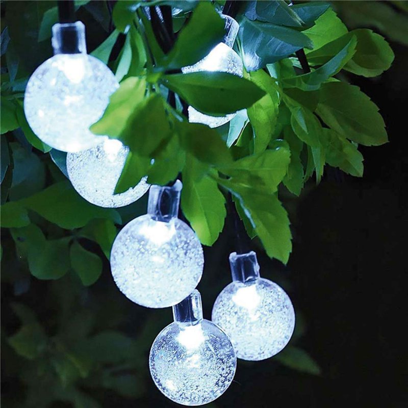 4.85M Solar Crystal Ball String Lights Waterproof LED Bubble Globe Fairy Lights - 8 Modes, White