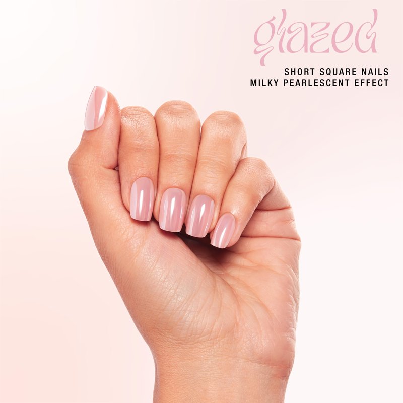 Glazed Press-On Nails Kit - Peach Short Squoval, 30 Nails