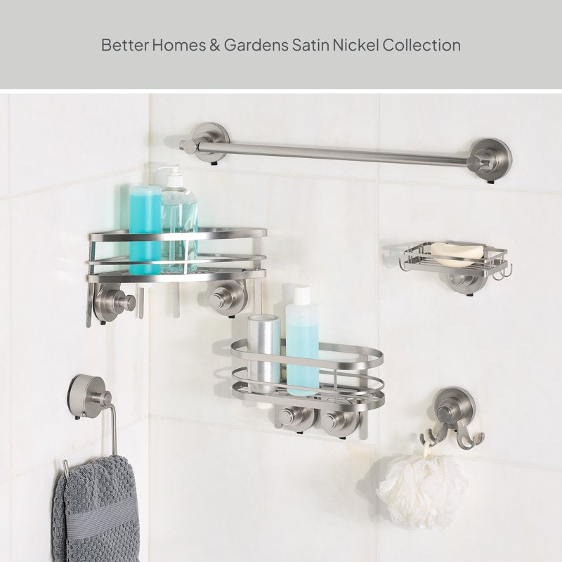 Suction Mount Soap Dish with Hooks - Satin Nickel Finish, Better Homes & Gardens