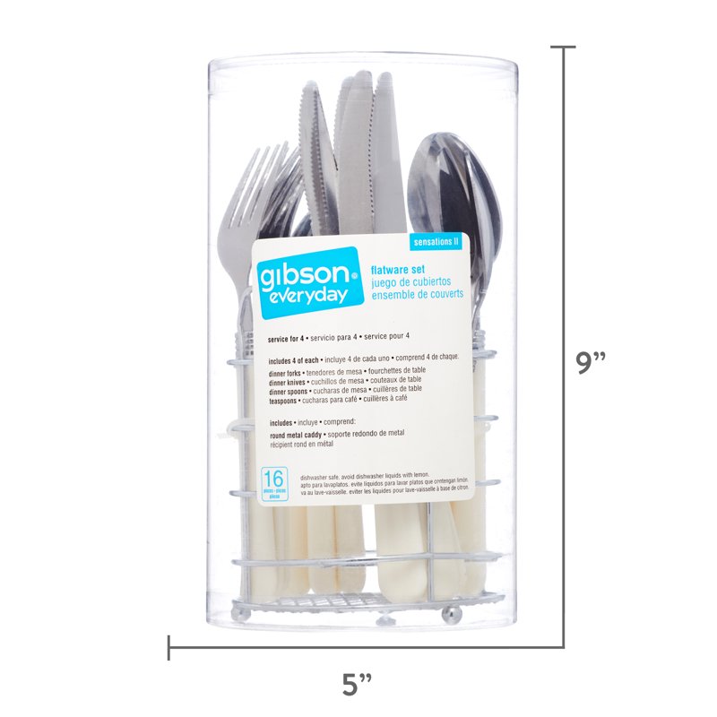 16-Piece Stainless Steel Flatware Set with White Handles & Caddy