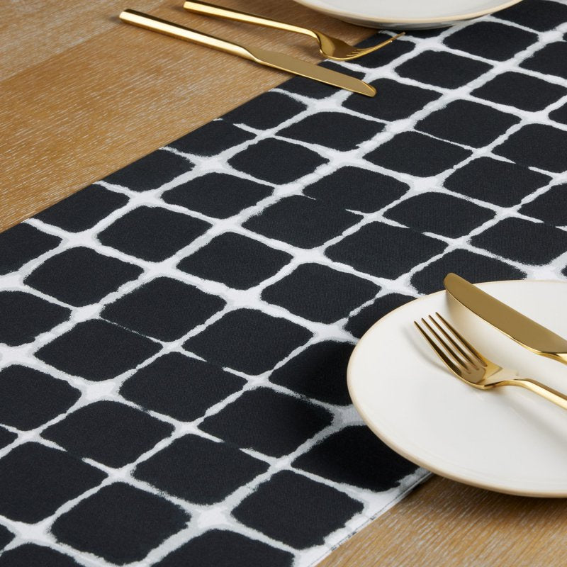Shibori Reversible Black Table Runner - 72" x 14" Cotton Blend