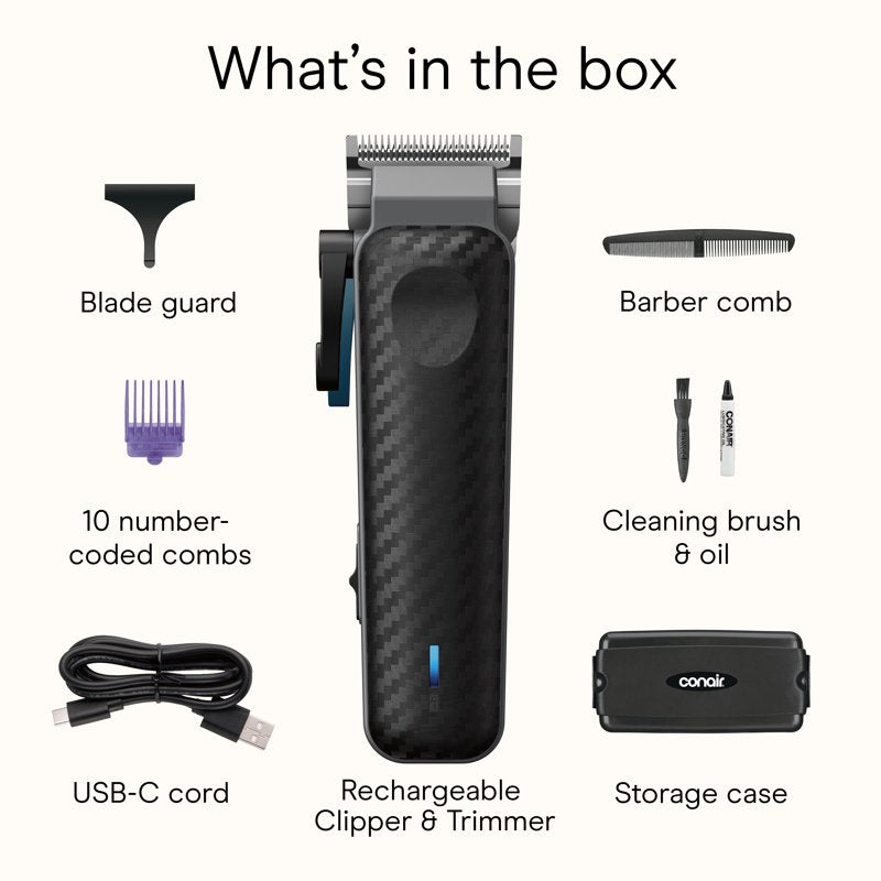 Lithium Ion Hair Clipper and Trimmer Kit - 10 Guide Combs