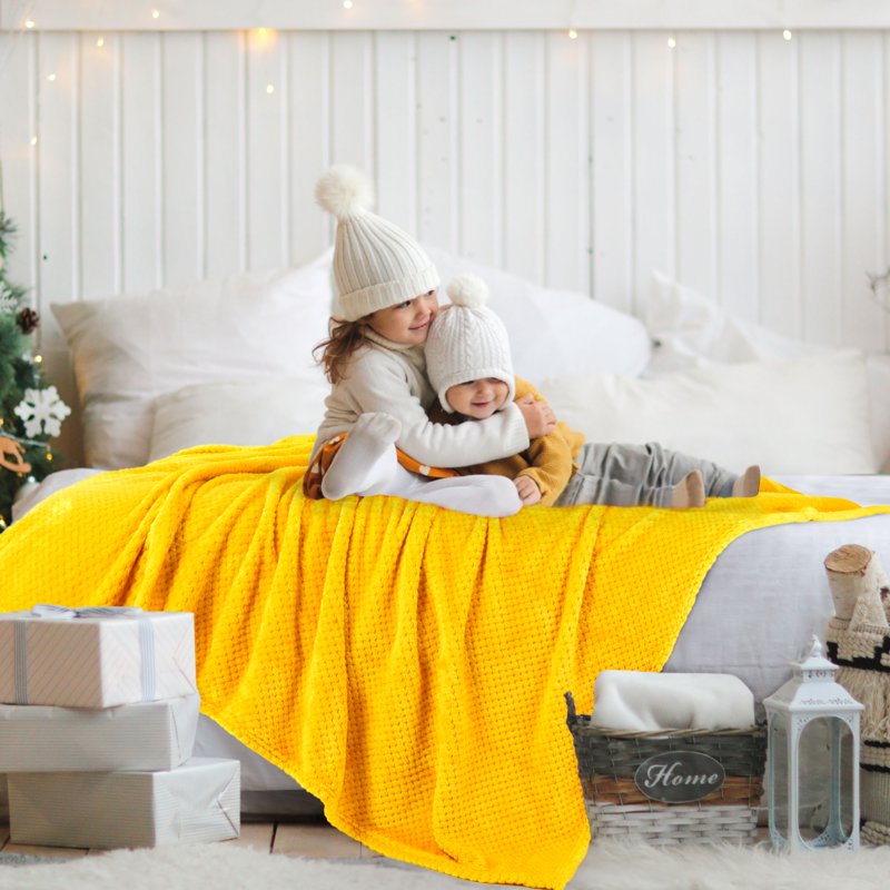 Yellow Flannel Fleece Velvet Blanket 78x90 Inches - Soft Warm Bed & Sofa Throw