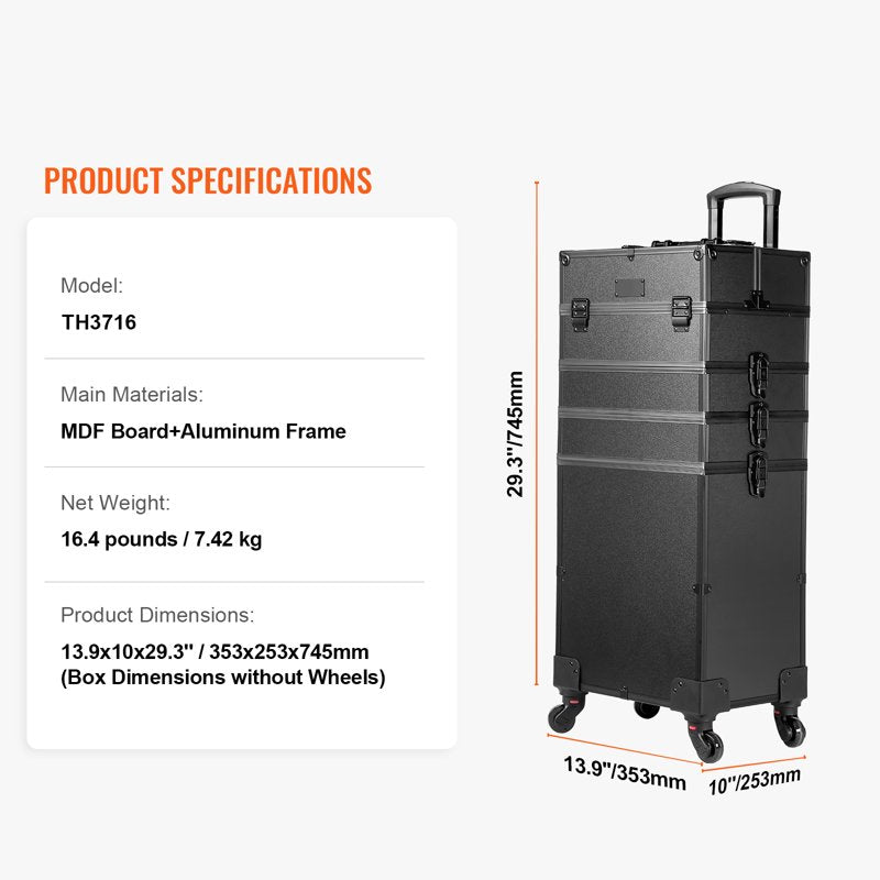 5-in-1 Rolling Makeup Train Case - Large Capacity Cosmetic Organizer