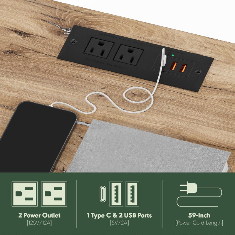 USB and Type-C Charging Station End Table with Storage Bin