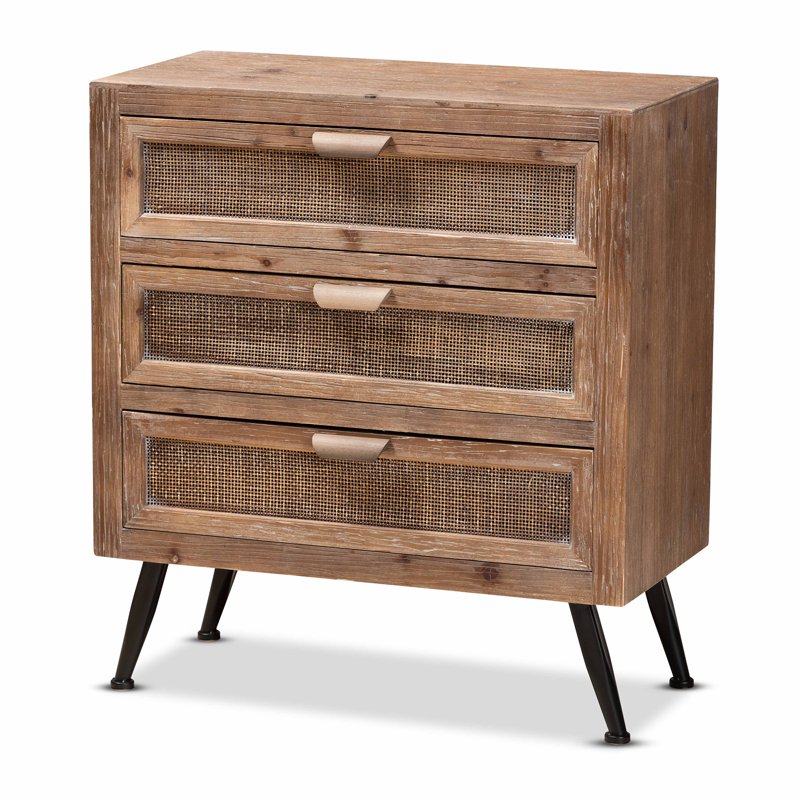 Mid-Century Modern 3-Drawer Storage Cabinet - Whitewashed Natural Brown