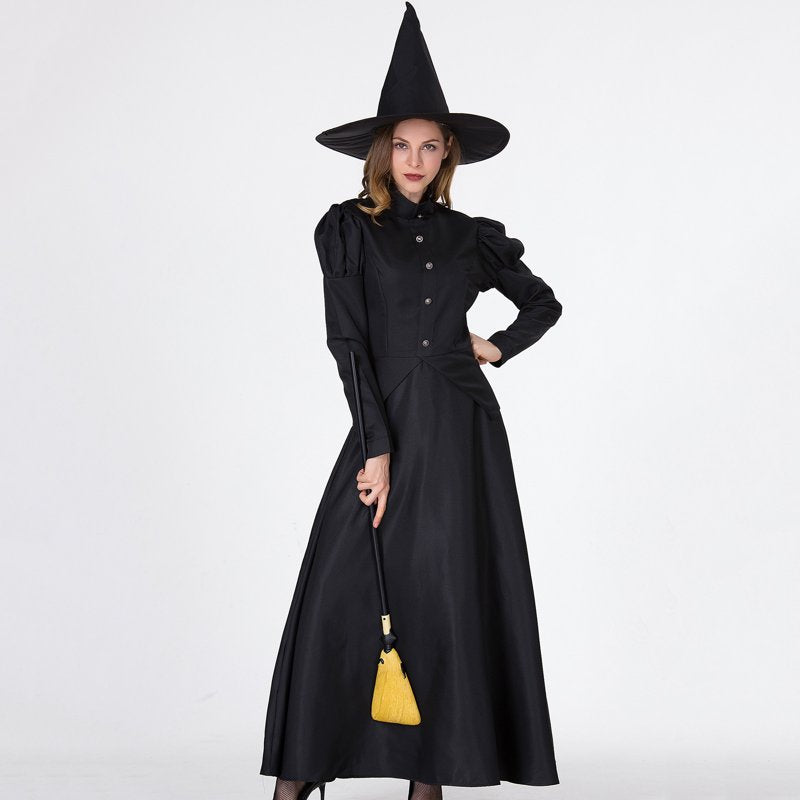 Women’s Medieval Witch Costume Dress with Hat XS - Black Halloween Cosplay