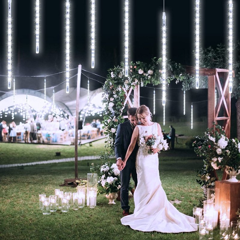 10cm White Falling Rain Fairy String Lights - Waterproof LED Meteor Shower for Xmas Wedding Party