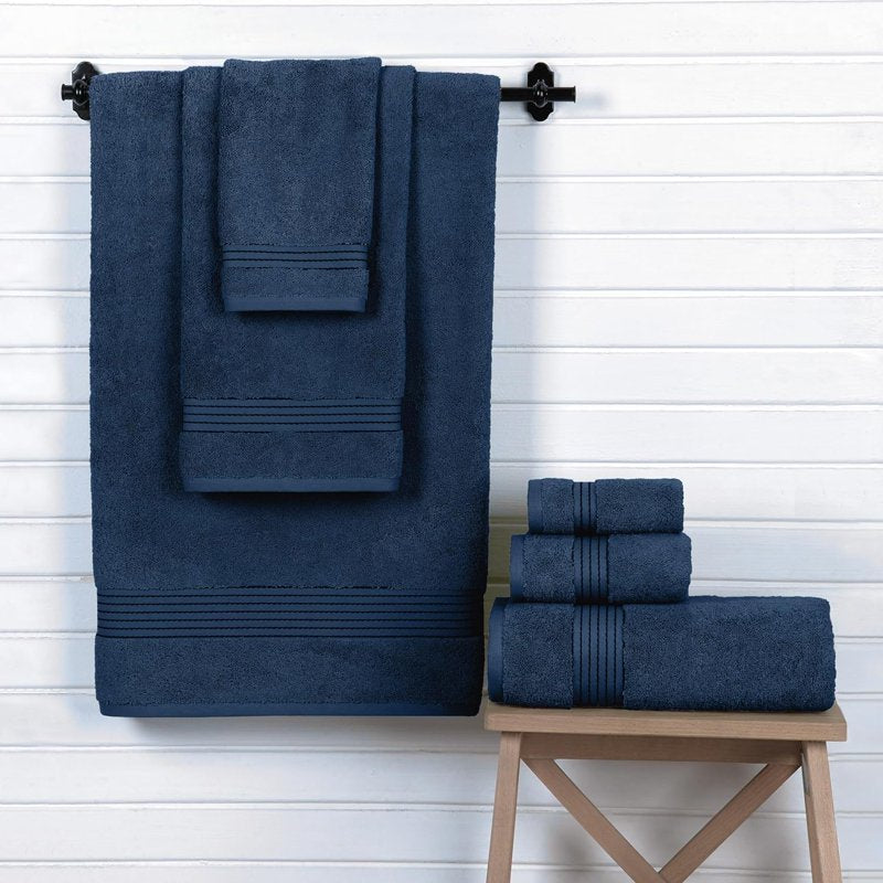Navy 6-Piece Cotton Towel Set - Bath, Hand & Washcloths, Plush & Absorbent