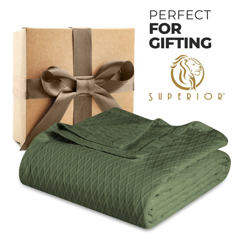 All-Season Cotton Bed Blanket - California King, Forest Green