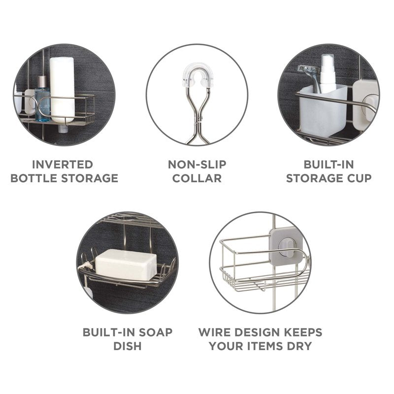 Rustproof Stainless Steel Shower Caddy with Adjustable Shelves and Hooks