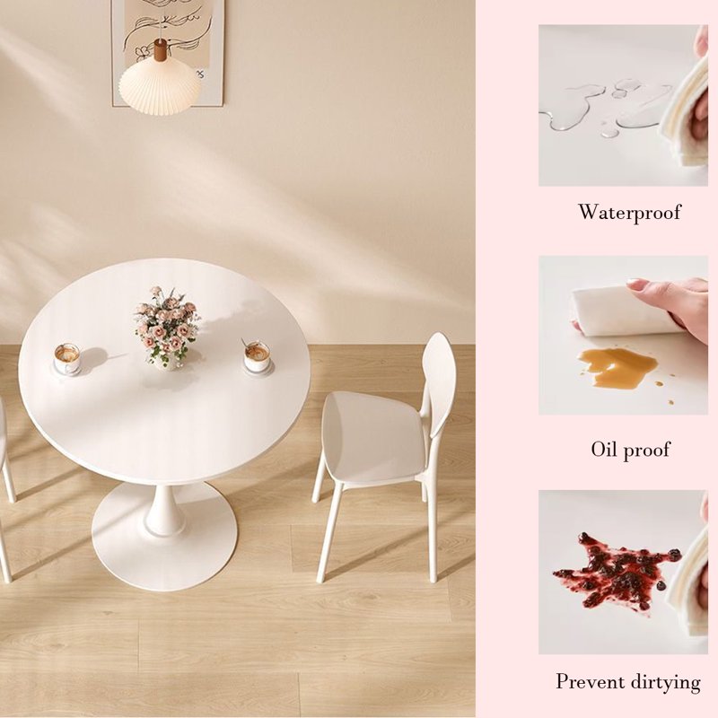 23.6" Round Dining Table - Small Wood Breakfast Table - Soft White