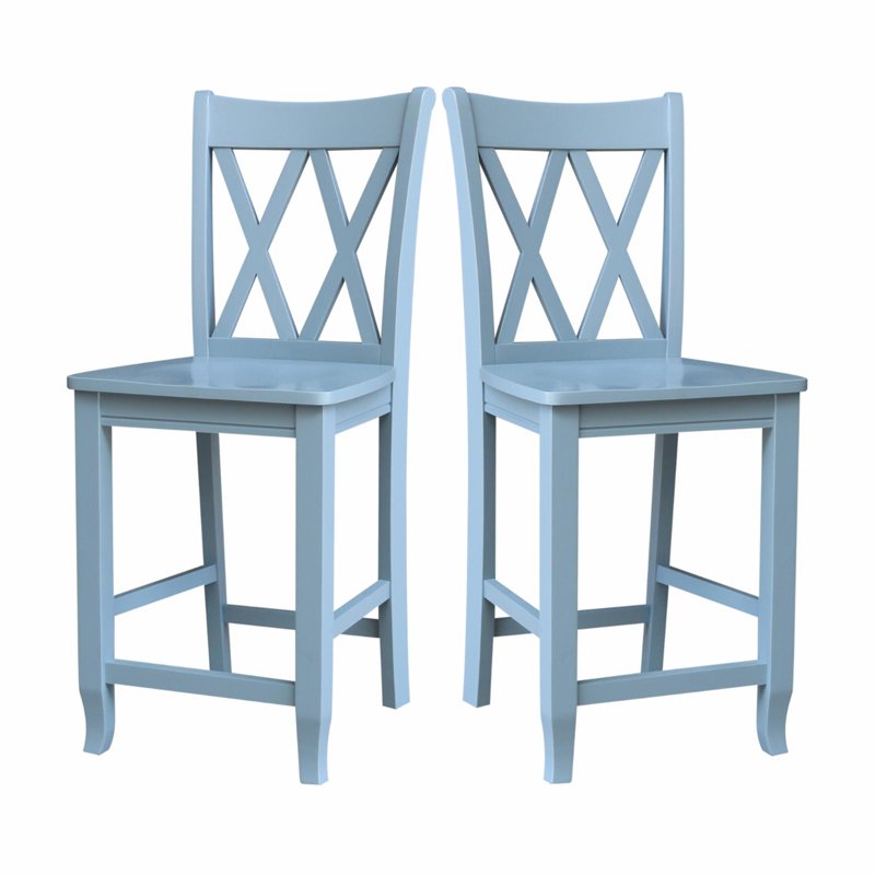 Solid Wood Double X-Back Counter Stool - Smoked Blue - 24" Height