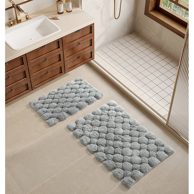 Cotton Bath Rug Set - 2-Piece Grey Textured Bathroom Mats, 17x24 & 20x30 Inches