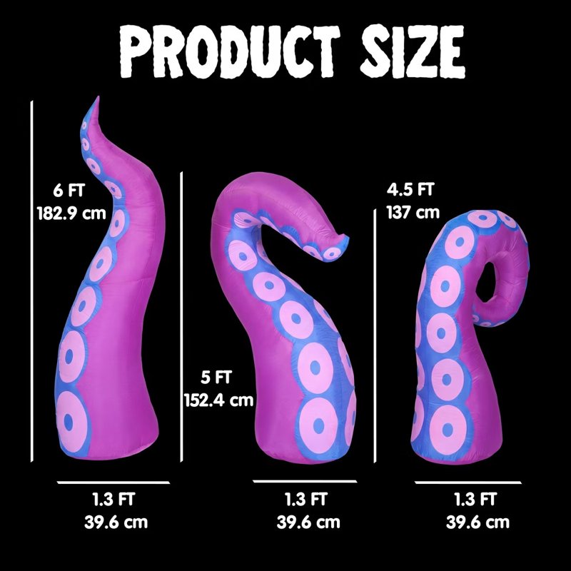 Purple Halloween Inflatable Octopus Tentacle Yard Decor - 4.5-6 ft Outdoor Blow Up
