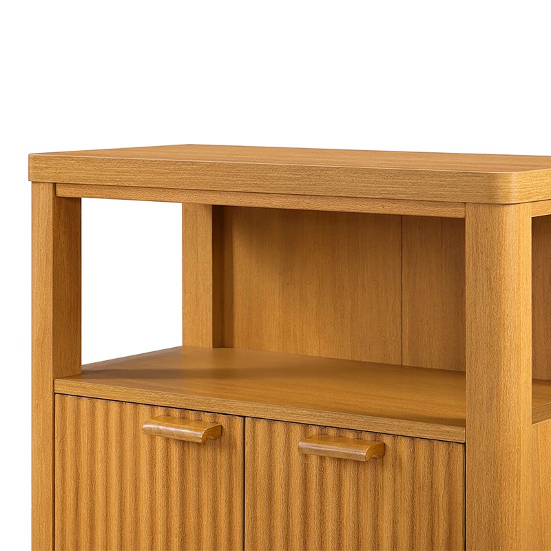 Vanity Storage Cabinet with Fluted Doors - Warm Honey Finish