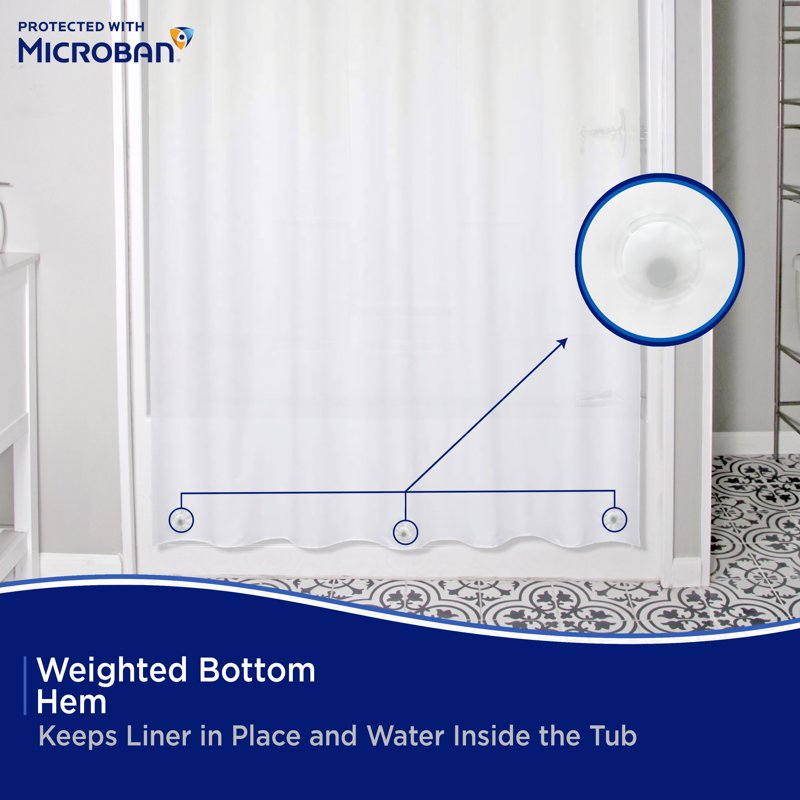 Kenney Microban Protected Medium Weight PEVA Shower Liner - Frosted 70x72 Inches