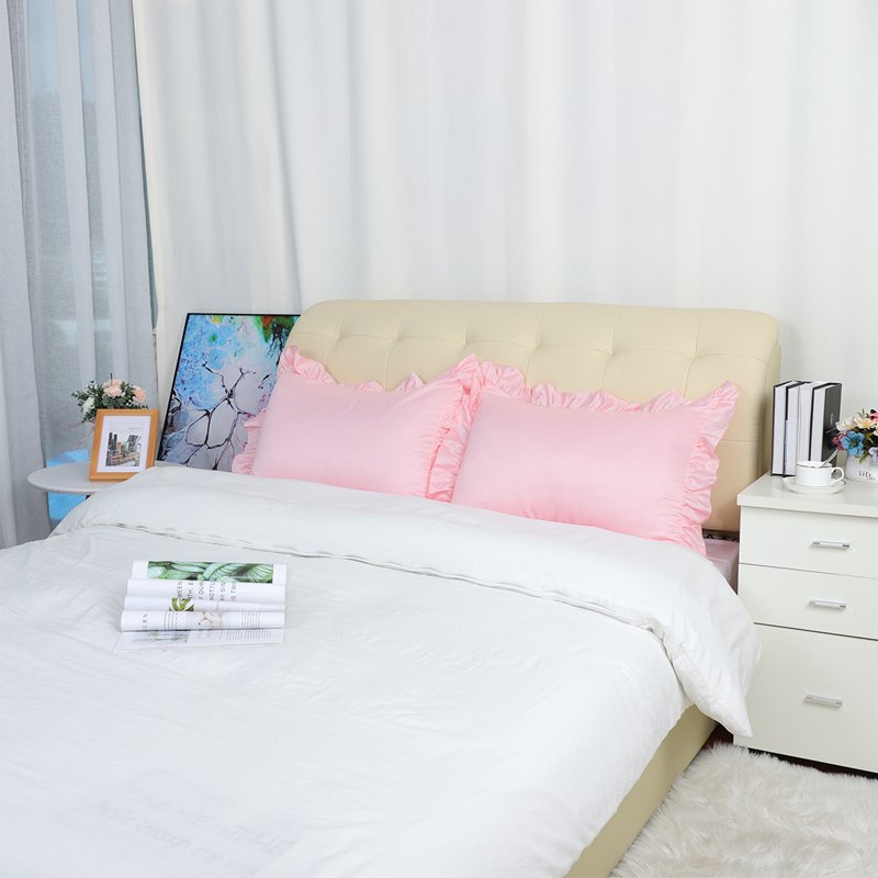 King Satin Ruffled Edge Pillow Shams - Pink, 4-Piece Set