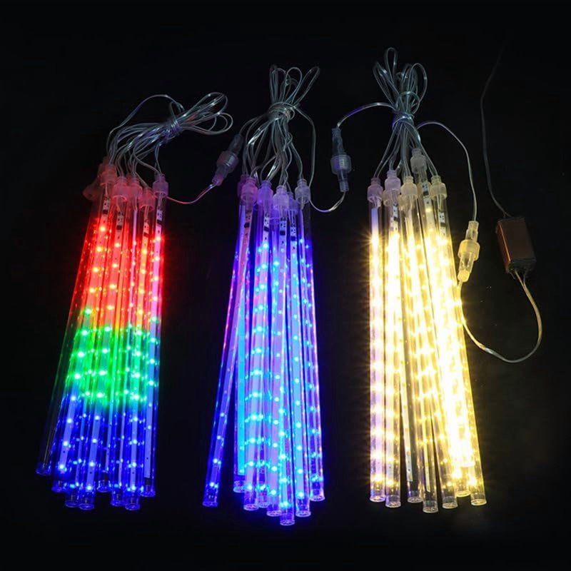 Multicolor LED Outdoor Meteor Rain String Lights 30cm 8 Tubes for Christmas & Parties - Rain Shower Effect