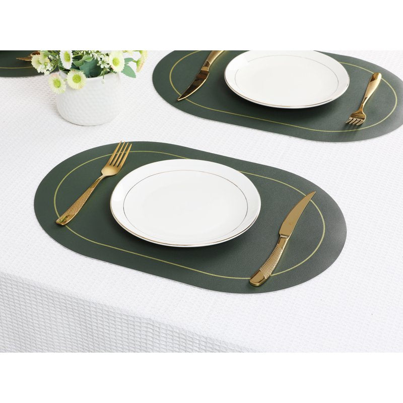 Faux Leather Placemats Set - Washable Table Mats 6pk Green/Gray
