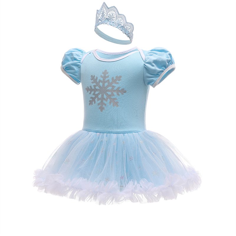 Snowflake Princess Baby Girl Dress Up Romper Tutu Dress with Headband - 9-12 Months